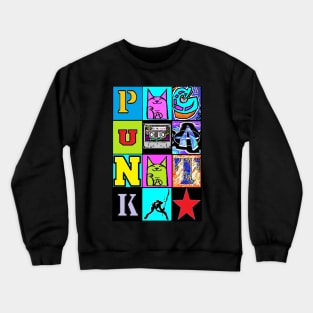 cat,graffit,punk,cassette by LowEndGraphics Crewneck Sweatshirt